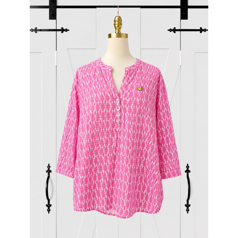 Magnolia Lane Masters Golf Popover Top Tunic Pink 3/4 Sleeve Women's Large